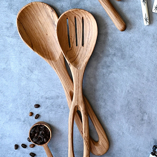 Kenyan Olive Wood Looped Salad Servers