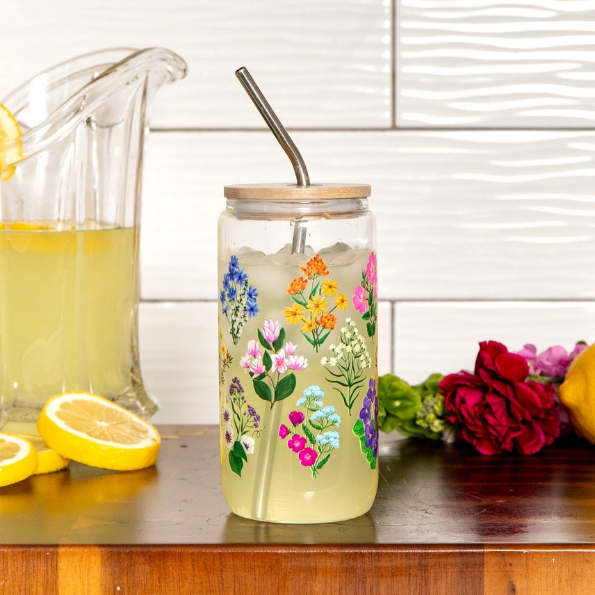 Vintage Blooms Glass Can