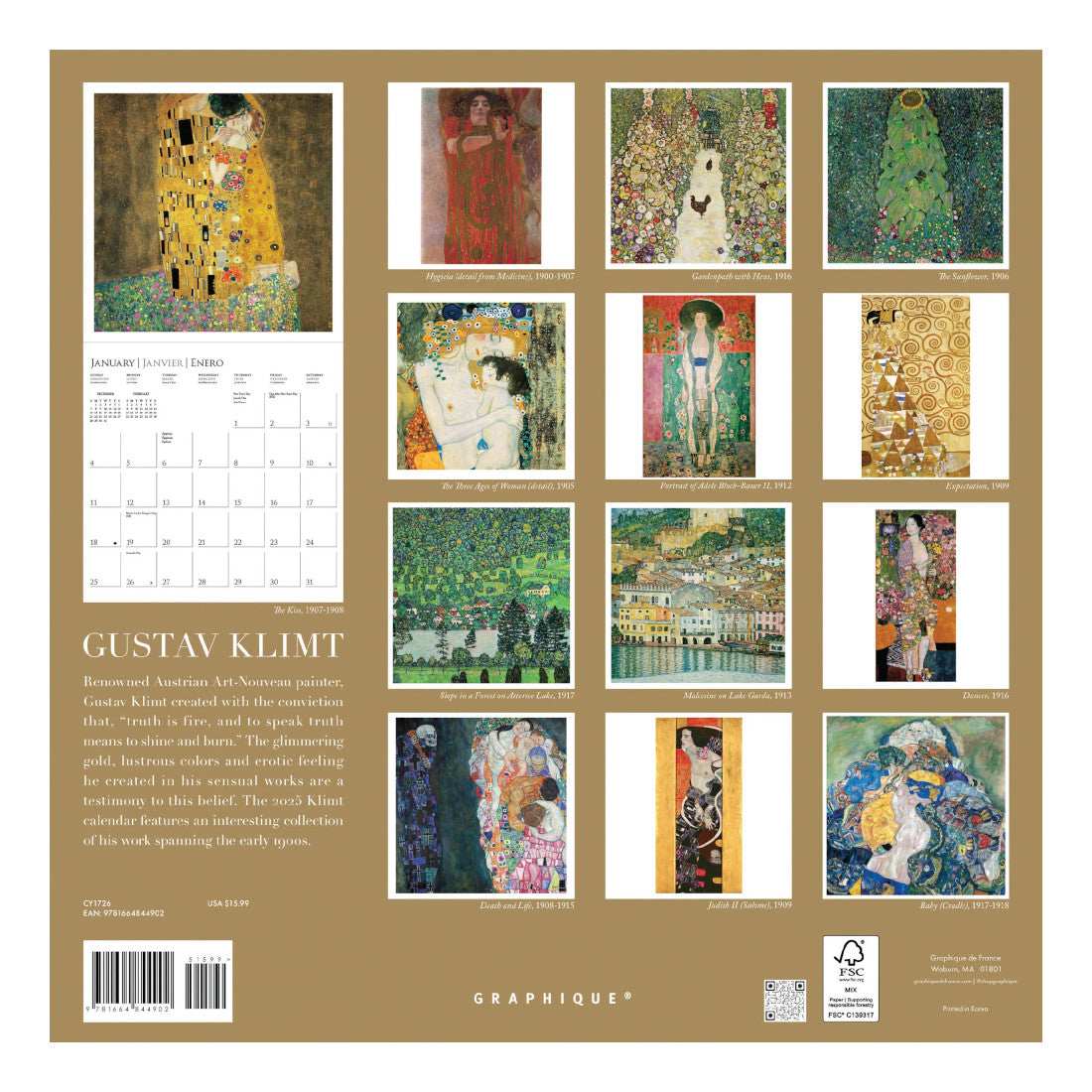 2026 Klimt Wall Calendar