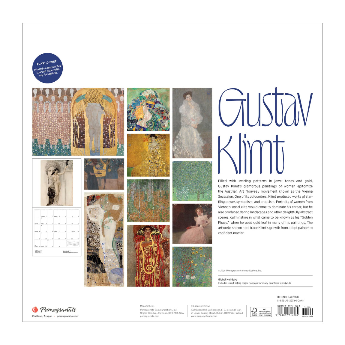 2027 Gustav Klimt Wall Calendar