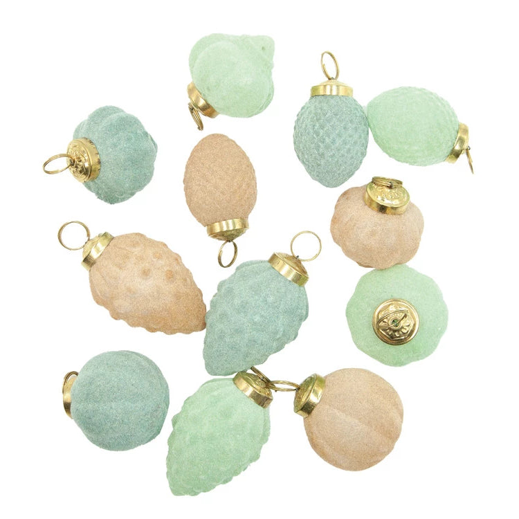 Flocked Glass Ornament Set