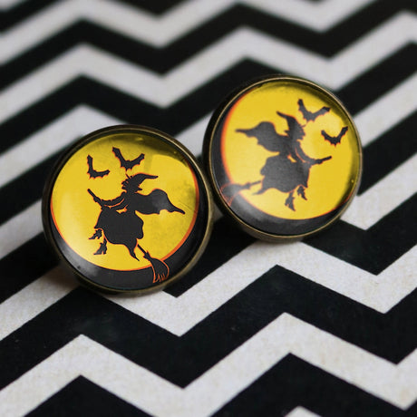 Flying Witch Stud Earrings