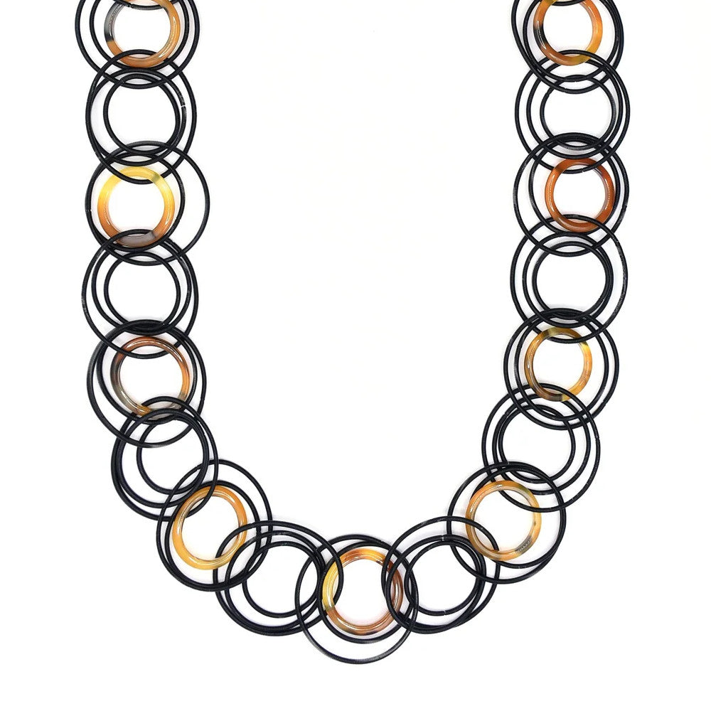 Black Piano Wire with Tortoise Rings Necklace