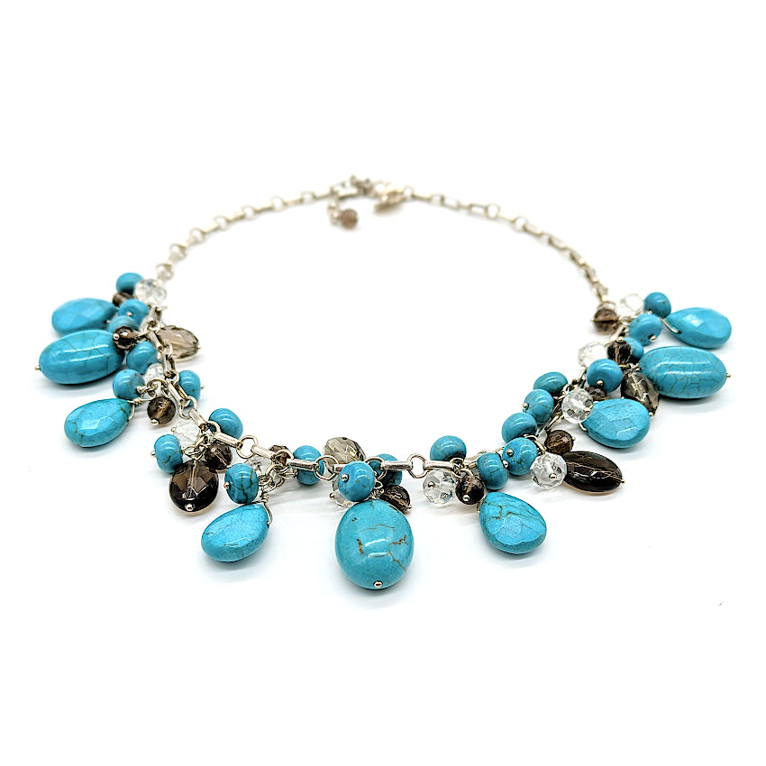 Smoky Quartz Cluster Turquoise Necklace