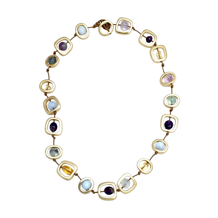 Gold Geo Necklace with Mixed Stones