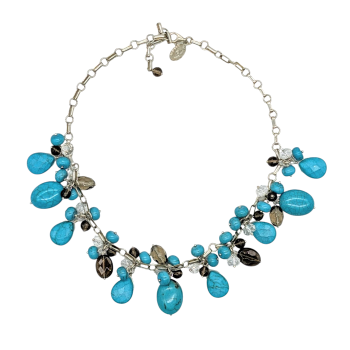 Smoky Quartz Cluster Turquoise Necklace