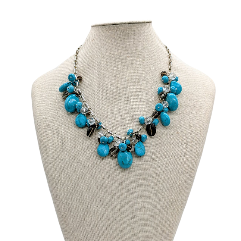 Smoky Quartz Cluster Turquoise Necklace
