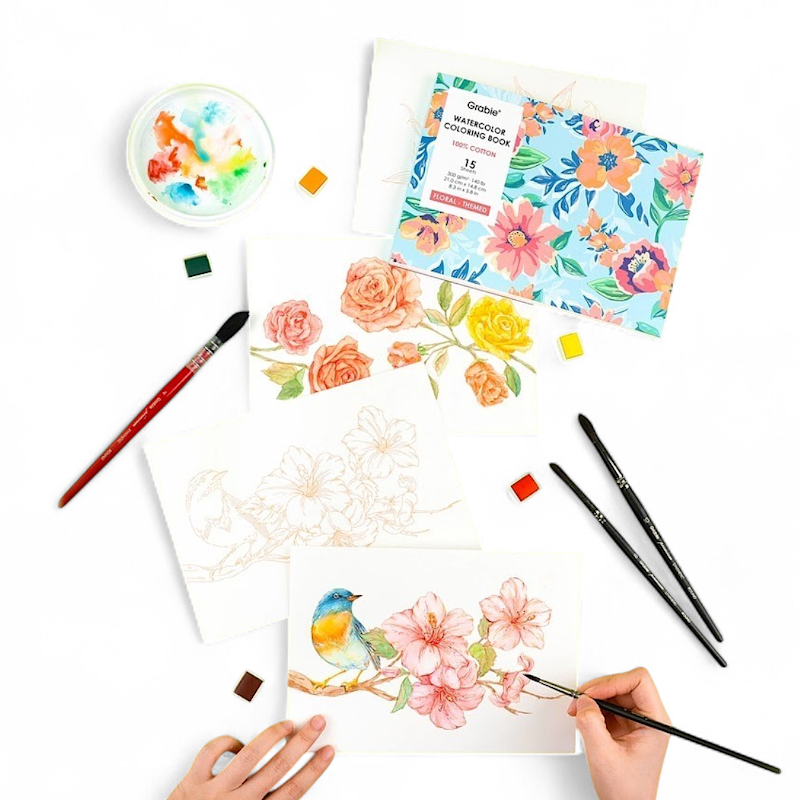 Floral-Themed Watercolor Coloring Book