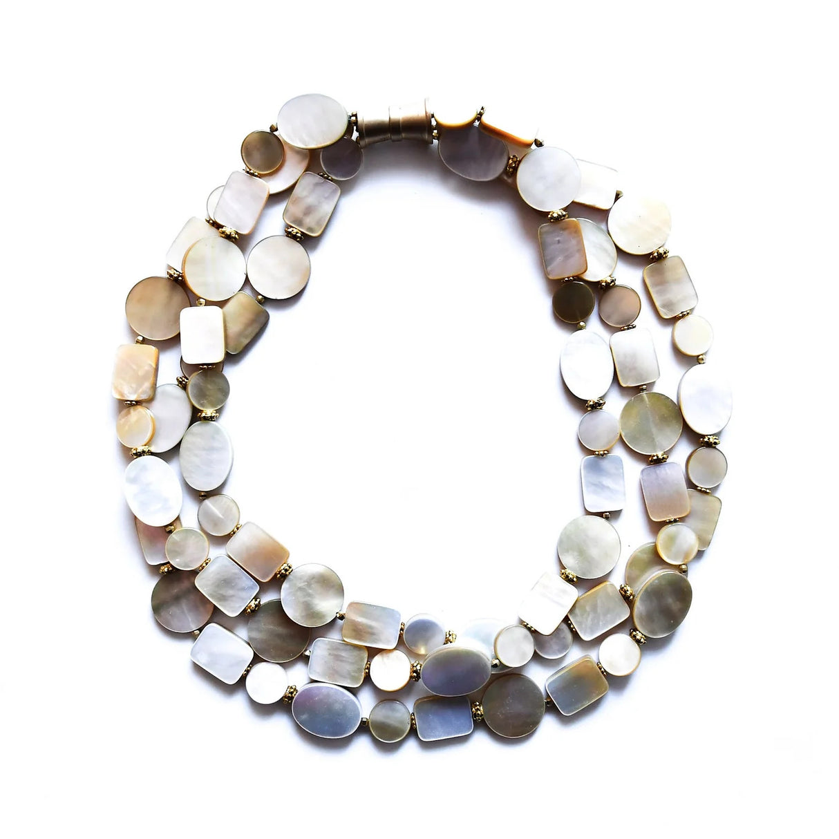 Beige 3 Strand Mother of Pearl Necklace