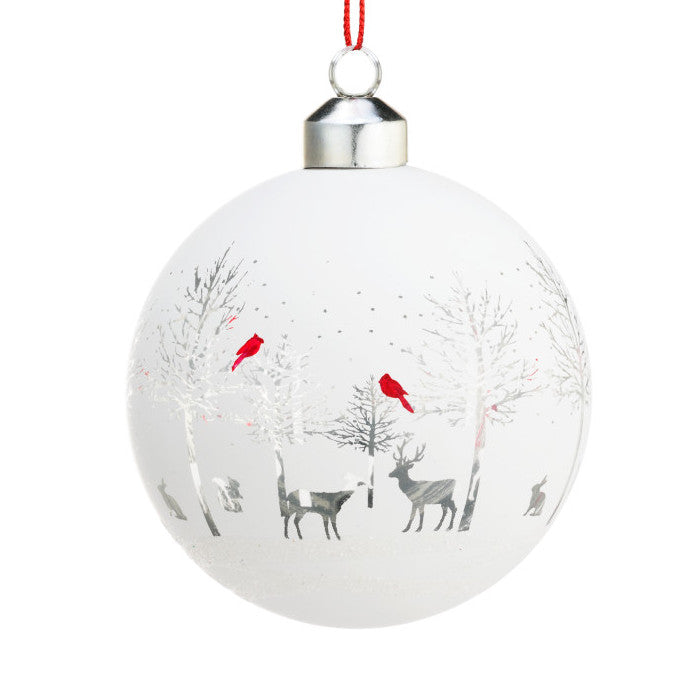 Deer & Cardinal Glass Ornament