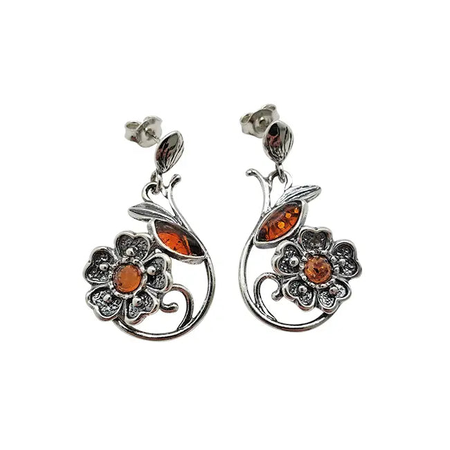 Flower Swirl Amber Earrings