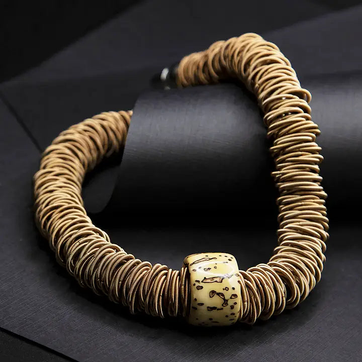 Champagne Spring Ring Necklace with Leopard Slide