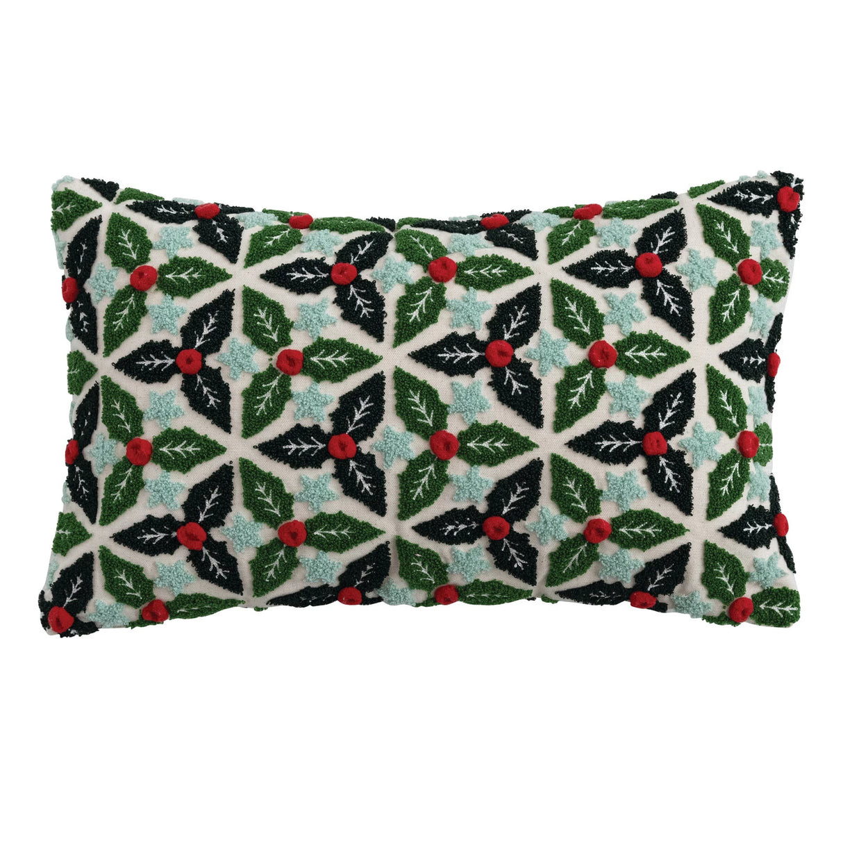 Holly Leaves & Stars Pillow