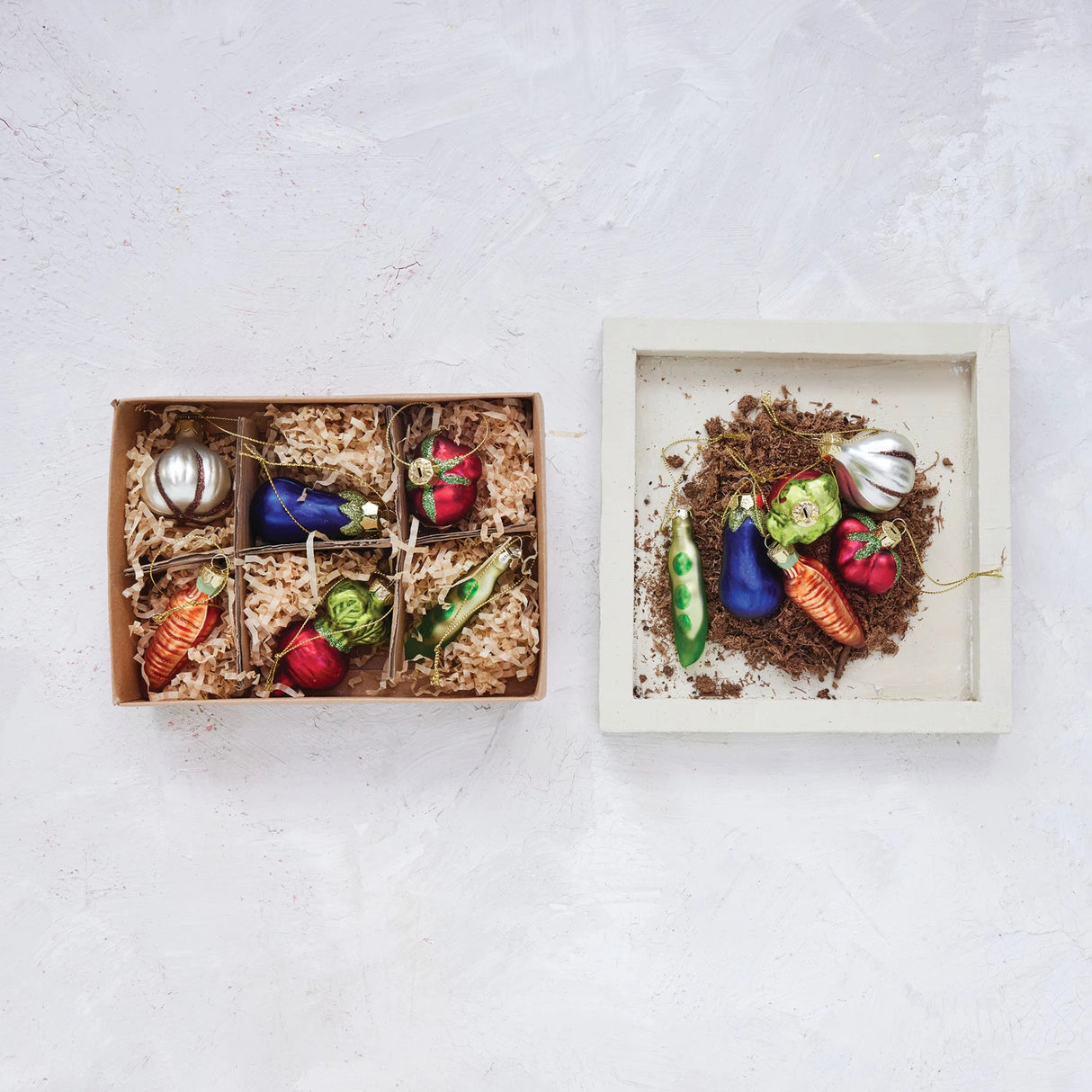 Glass Vegetable Ornament Set