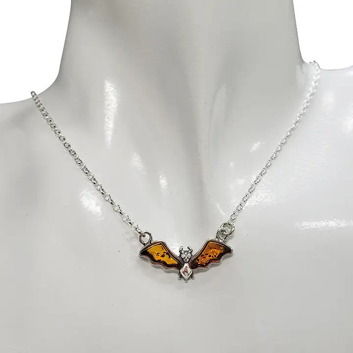 Cognac Amber Bat Necklace