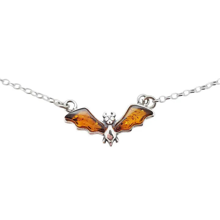 Cognac Amber Bat Necklace