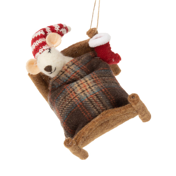 Felt Mouse in Bed Ornament