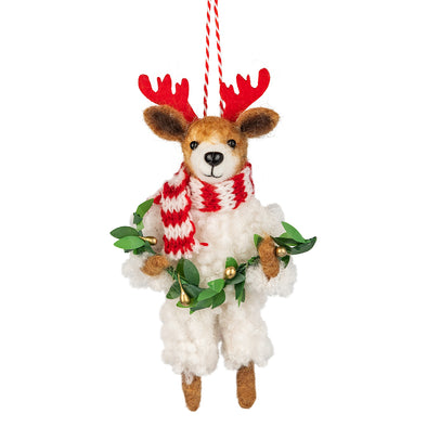 Felted Deer Ornament with Garland