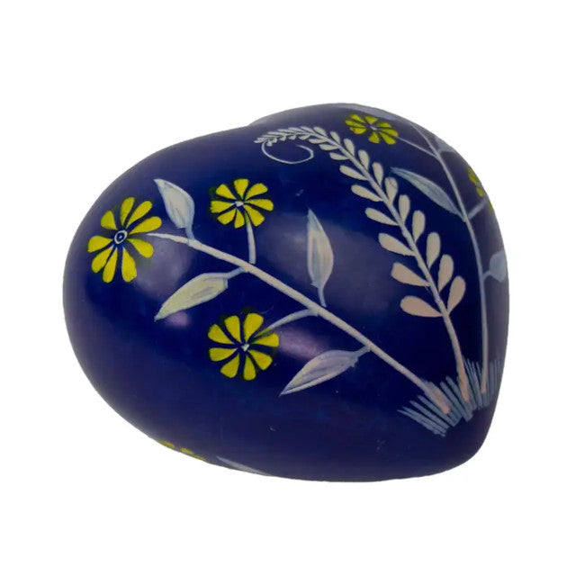 Floral Blue Soapstone Heart