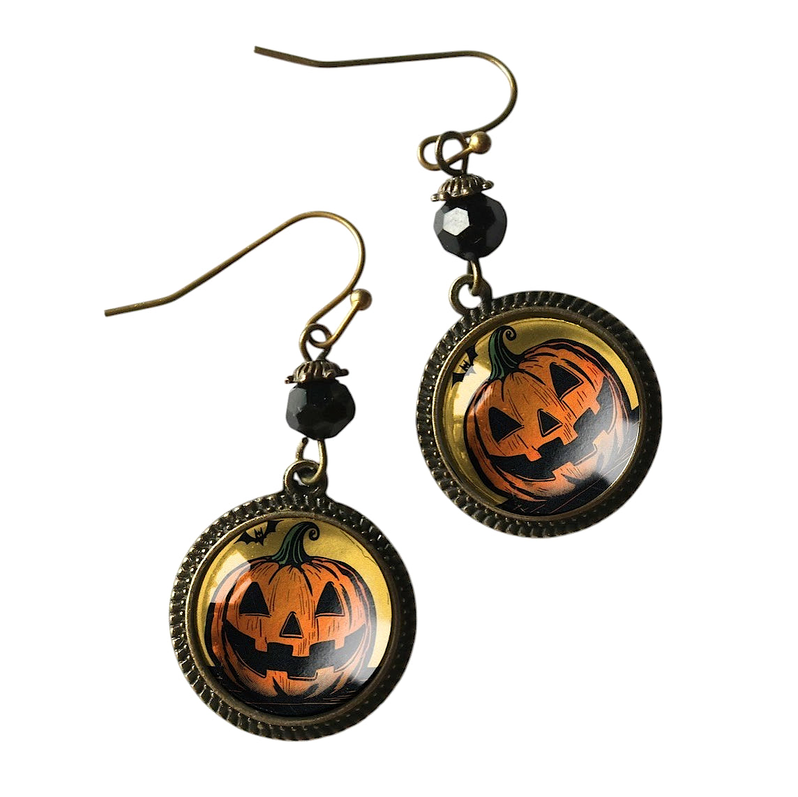 Retro Jack-O-Lantern Glass Cabochon Earrings