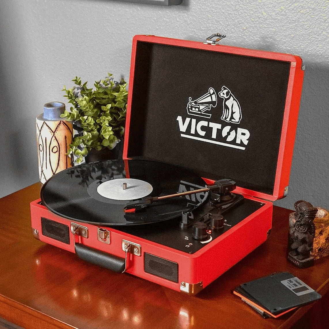 Red Bluetooth Suitcase 3-Speed Turntable