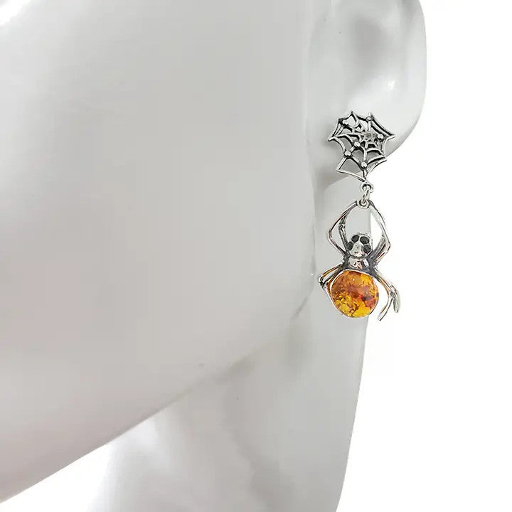 Amber Spider & Web Dangle Earrings