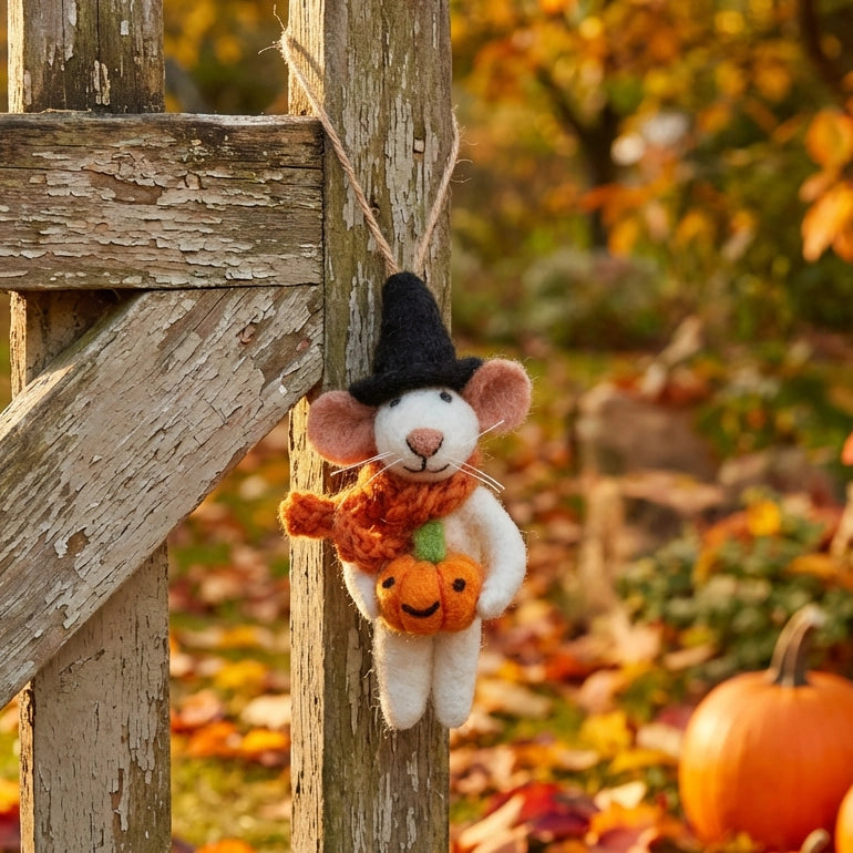 Felt Sabrina the Pumpkin Mouse Ornament