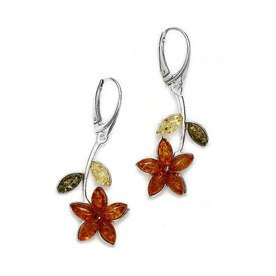 Multicolor Amber Flower Earrings