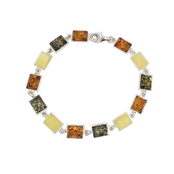 Multi Color Amber Sterling Silver Link Bracelet