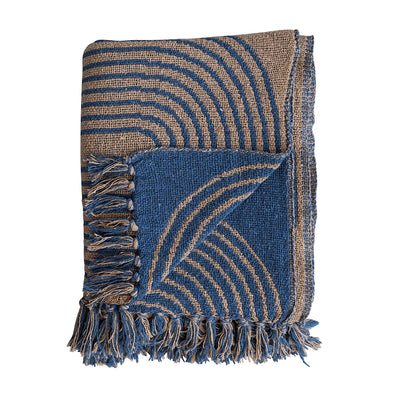 Linear Blue & Tan Recycled Cotton Throw Blanket
