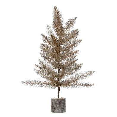 15" Tinsel Tree with Wood Slice Base