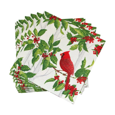 Cardinal and Holly Cocktail Napkins