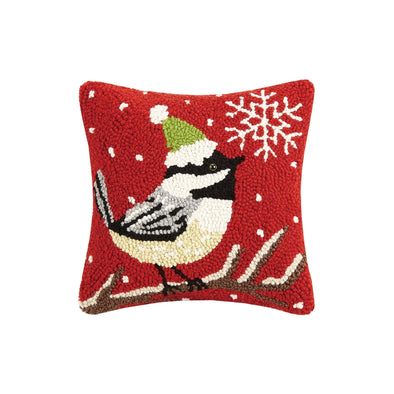 Chickadee with Snowflake Hooked Pillow