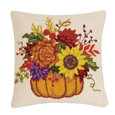 Fall Flowers Hooked Pillow