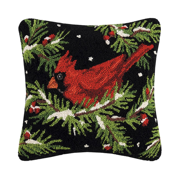 Holiday Cardinal Hooked Pillow