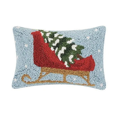 Holiday Sled Hooked Pillow