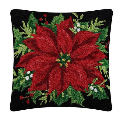 Large Poinsettia Flower Hooked Pillow
