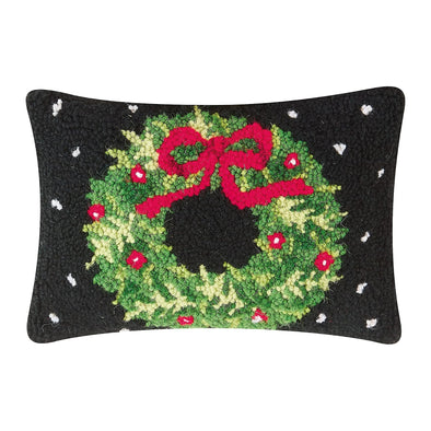 Holiday Wreath Hooked Pillow