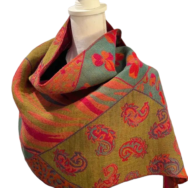 Reversible Merino Wool Shawl - Fuchsia