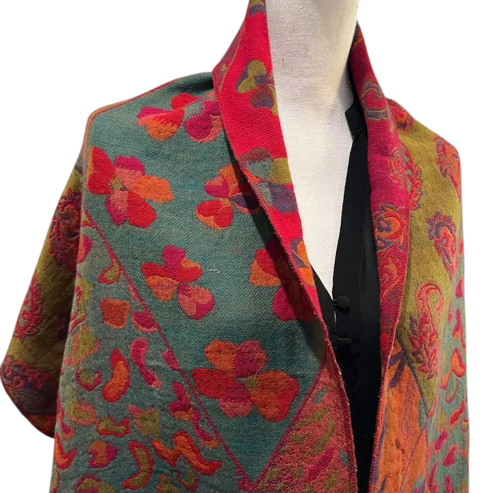 Reversible Merino Wool Shawl - Fuchsia