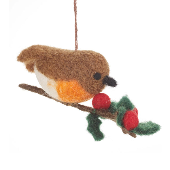 Robin On A Holly Branch Ornament