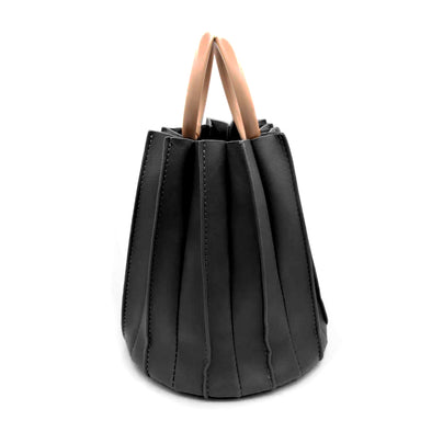 Black Pleated Bucket Bag