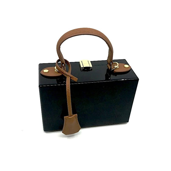 Large Black Box Bag with Leather Handles