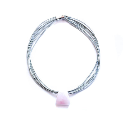 Silver Wire Necklace with Triangular Pink Pendant