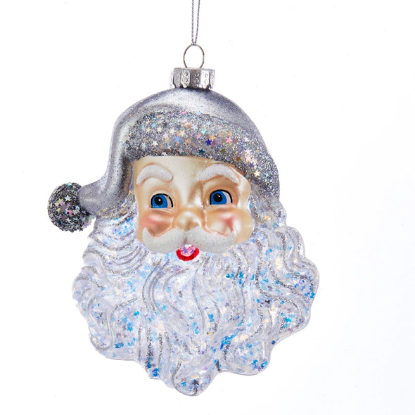 Glass Santa Head Ornament - Silver