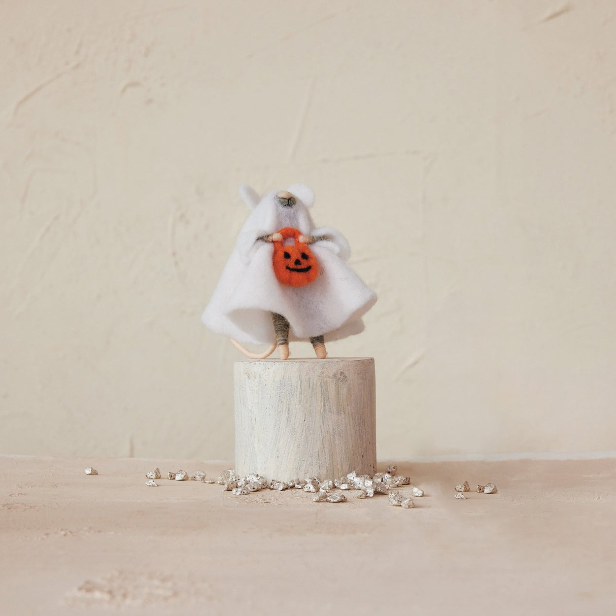 Felted Mouse in Ghost Costume