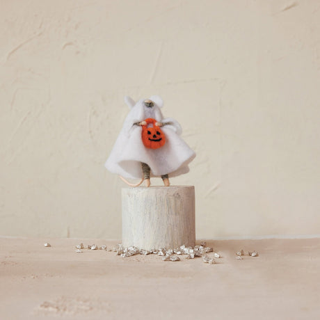 Felted Mouse in Ghost Costume