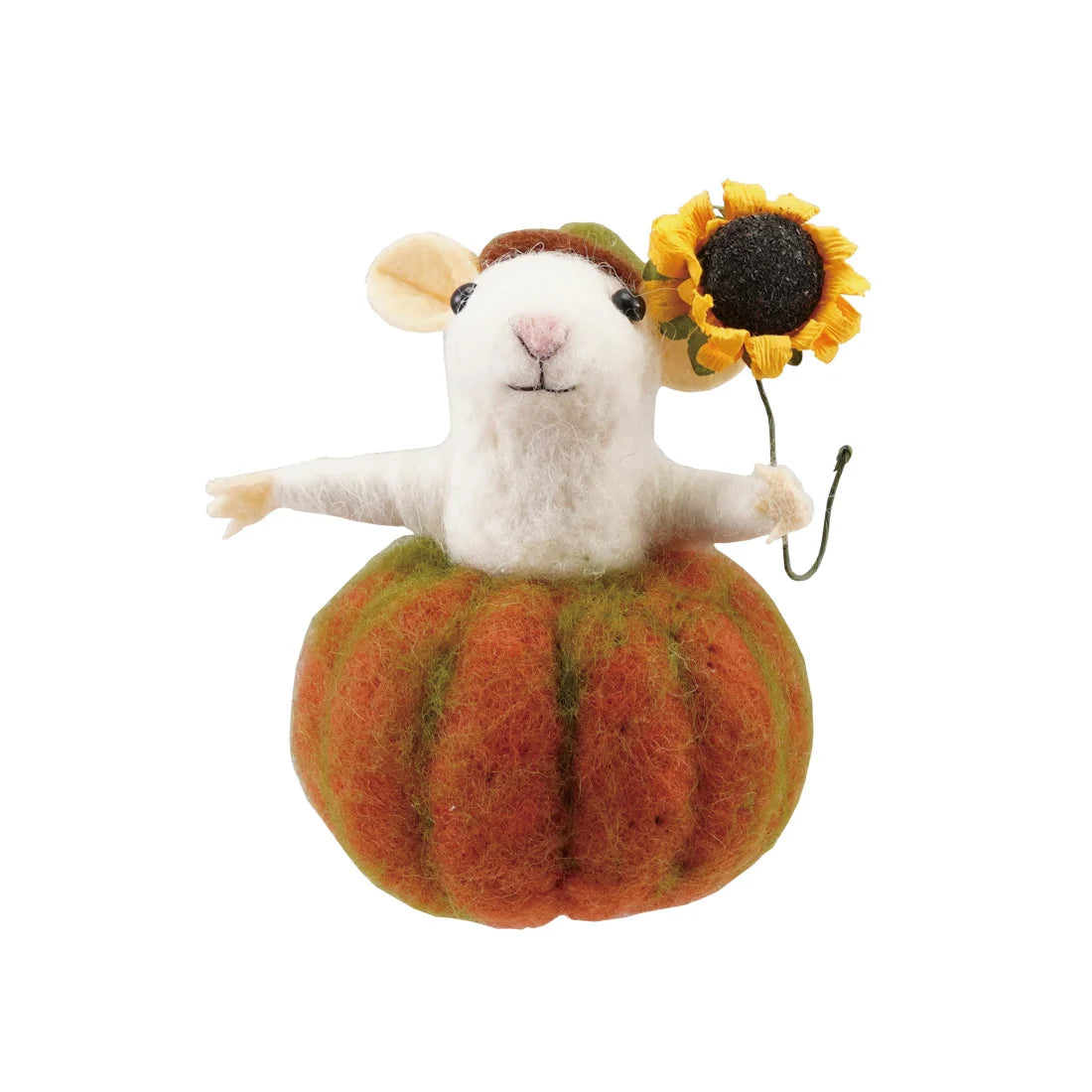 Harvest Mouse Wool Felt Pumpkin Figurine