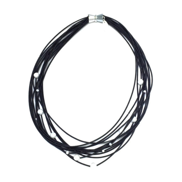 Piano Wire Necklace with Freshwater Pearls
