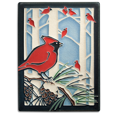 Yoshiko Yamamoto 'Winter Cardinals' Motawi Tile